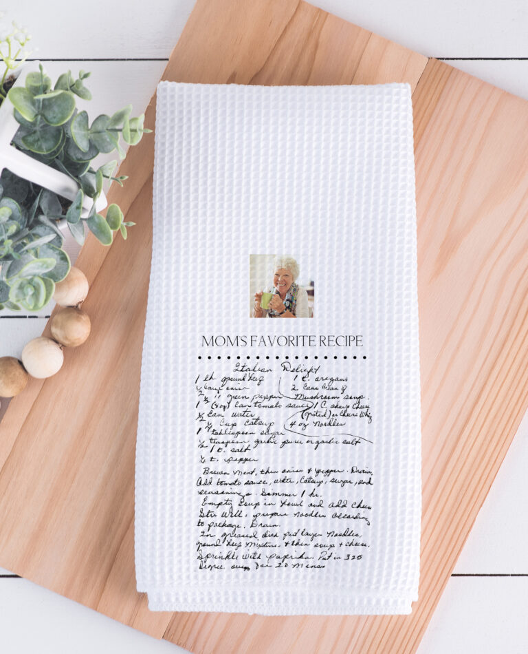 handwritten towel with photo