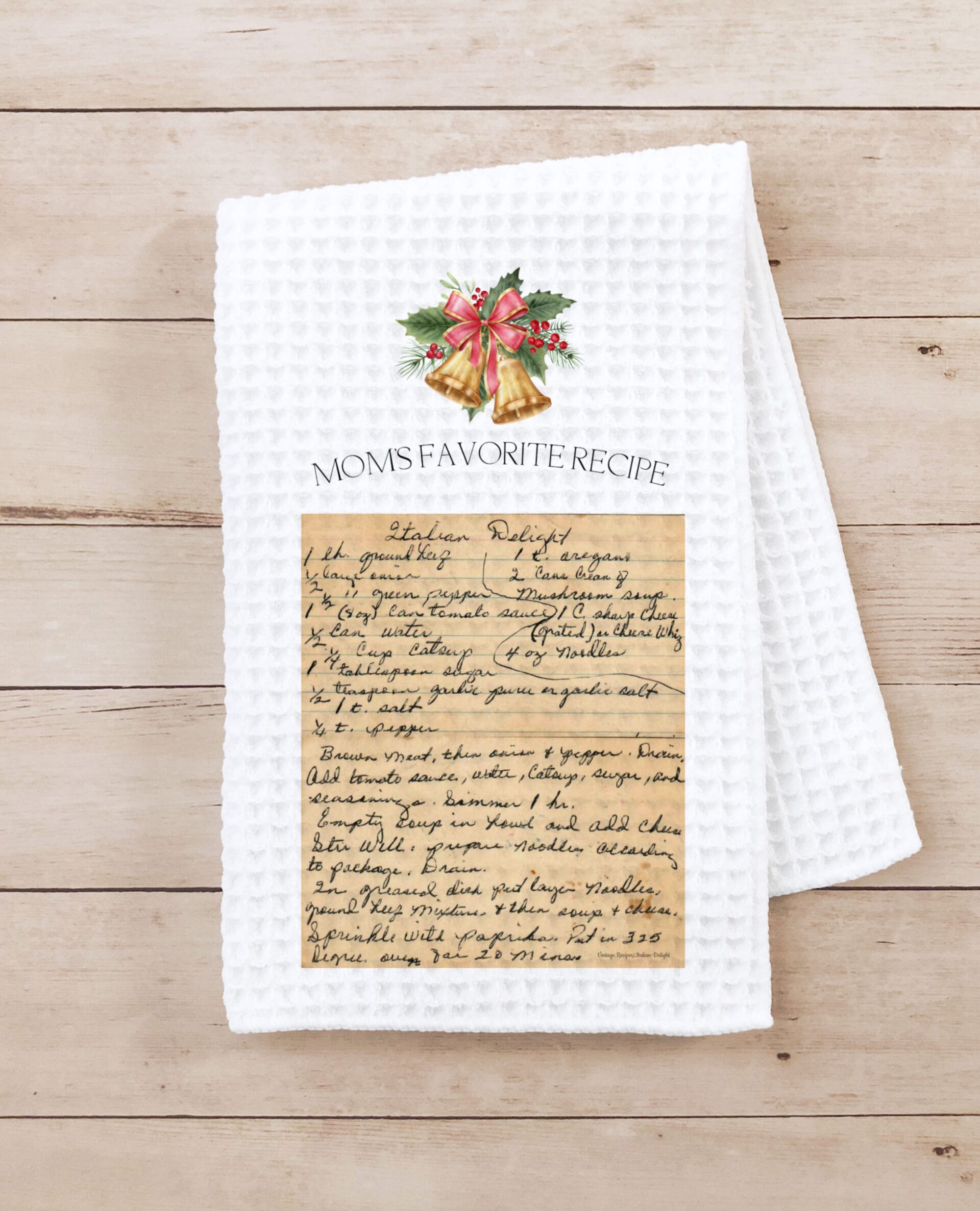 Christmas Bells Handwritten Recipe Towel